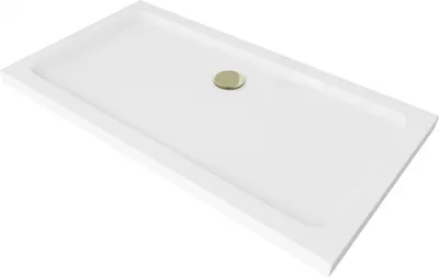 Produktbild von Mexen Flat rechteckige Duschwanne slim 130 x 70 cm, Weiß, Siphon Gold - 40107013G