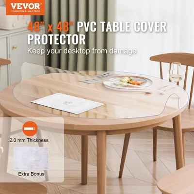 Image de Protecteur de table en PVC Protecteur de bureau rond en plastique transparent de 48 pouces, épaisseur 2,0 mm