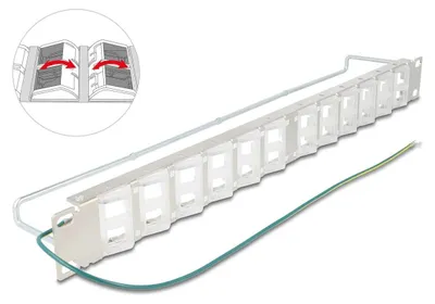 Productafbeelding van Delock 19-inch keystone patchpaneel met 24 kantelbare poorten en een ontlastingsrail