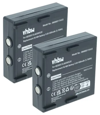 Produktbild von vhbw 2x Akku Ersatz für Hetronic 68300530, 68300520, 68300510, 68300525 für Industrie-Funkfernsteuerung Fernbedienung (600 mAh, 9,6 V, NiMH) - Schwarz