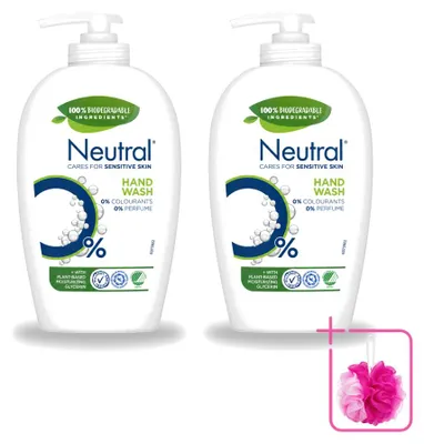 Productafbeelding van 2 flessen neutrale vloeibare zeep voor de gevoelige huid - 0% parfum en kleurstoffen - 250 ml - voordelijn - 2 stuks