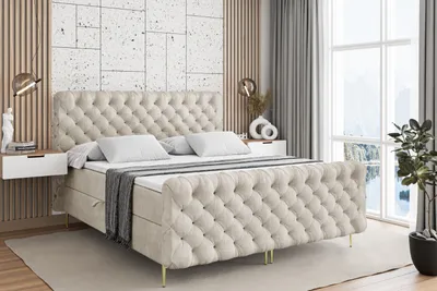 Produktbild von ALTDECOR Boxspringbett mit Gold Füßen, Matratze und Lattenrost, Topper, Fußteil, Polsterbett mit Bettkasten, Bett mit Stauraum H3-Matratze, Doppelbett - BOXI8-FZ-Z - 160x200 - Beige Monolith