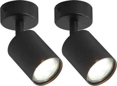 Obrázek produktu pro ZMH LED stropní reflektor, černý, 1 žárovka, stropní svítidlo, sada 2 ks, GU10, kovové stropní reflektory, otočné o 330°, reflektory do obývacího pokoje a ložnice