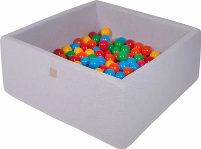 Produktbild von MeowBaby® Quadrat Bällebad für Babys 90x90x40cm/300 Bällen 7cm Kinder Bällepool, Baumwolle, Hellgrau: Gelb/Rot/Dunkelgrün/Orange/Blau