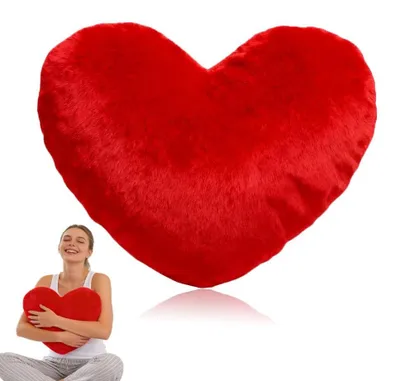 Image de Coussin en peluche en forme de cœur, rouge, 46 x 36 cm