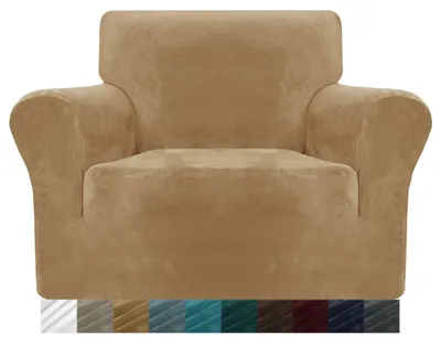 Productafbeelding van Solidchoice - Zachte Velvet Armchair Cover in Kameelkleur