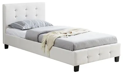 Produktbild von Polsterbett DELAWARE Bettgestell 90 x 200 cm Einzelbett Designbett mit Strassteinen inklusive Lattenrost Textilbezug in weiß