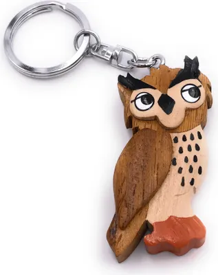 Immagine prodotto di Onwomania portachiavi in legno gufo gufo aquila animale foresta uccello rapace in piedi ciondolo fascino