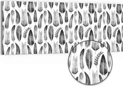 Produktbild von DEQORI Hybrid Leinwand Bild 150x60 cm 'Monochromer Blättertanz' Wandbild Glas flach modern