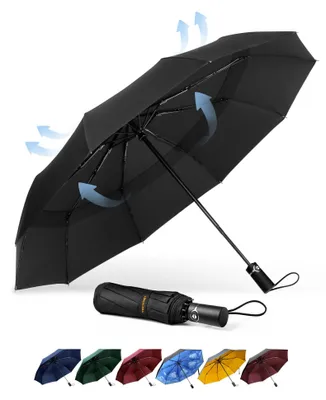 Produktbild von TECKNET Regenschirm Sturmfest für Regen, Automatik Groß Taschenschirm mit 10 Rippen, 104 cm Windsicher Schirm, Faltbar Kompakte Reise Golf Umbrella für Herren und Damen, Schwarz
