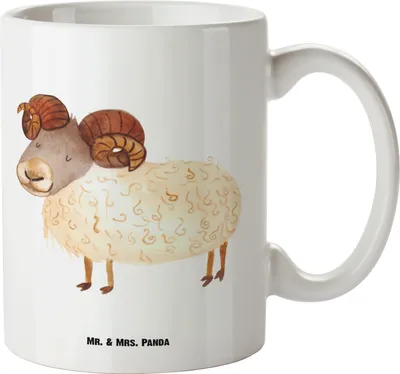 Produktbild von Mr. & Mrs. Panda Pott Sternzeichen Widder - Weiß - Geschenk, Keramikbecher, tasse mit henkel, Geburtstag April, Große Teetasse, März, Riesenkaffeetasse, Schafbock, Bock