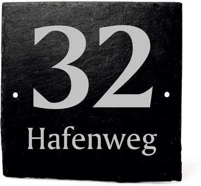 Produktbild von Hausnummer Platte Schiefer - Türplatte Gravur - Hausmark - Laser graviert Text - 11 x 11 cm - Schwarz