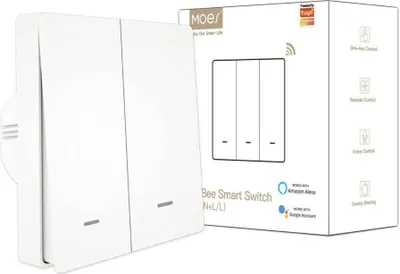Image de Moes ZigBee Smart Light Switch, 2 vitesses, Smart Switch, pas de câble neutre, pas de condensateur, compatible avec Smart Life Tuya, Alexa, Google Home, Blanc.