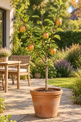 Zdjęcie produktu dla Jabłoń Braeburn, sadzonka – Malus domestica – odmiana jabłoni jesienna, o słodko-kwaśnych owocach, idealna do ogrodu – wysokość 100–120 cm, w tym doniczka
