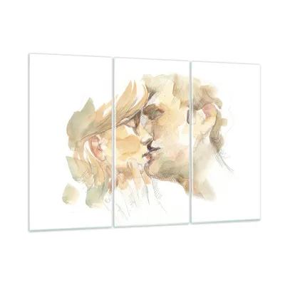 Produktbild von Bilder auf glas - 3 Teile - Kuss Paar Liebe - 105x70cm - Glasbilder - Wandbilder - Bilder - zum Aufhängen bereit - Wanddekoration aus Glas - Glas Bilder - Wandbild auf Glas - GCE105x70-5005