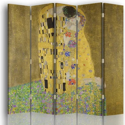 Produktbild von Legendarte - Paravent - Raumteiler Der Kuß - Gustav Klimt cm. 180x180 (5 Paneele)