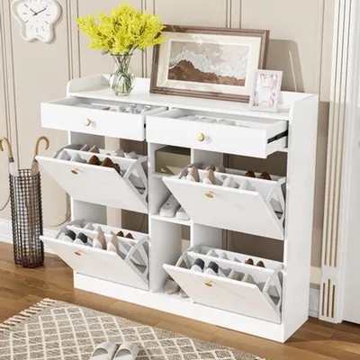 Obrázok produktu pre Skriňa na topánky – Moderný dizajn – 110 x 26 x 100 cm – Priestorný úložný priestor z drevotriesky