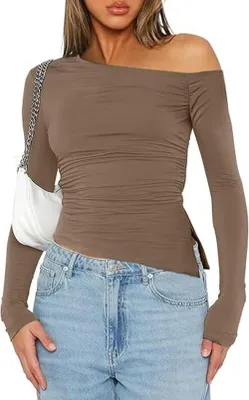 Produktbild von Solidchoice – Tunika für Damen, lange Ärmel – Trägerlos – Lässiges T-Shirt – Unifarben – Asymmetrischer Saum – Leichtes, hautfreundliches Material