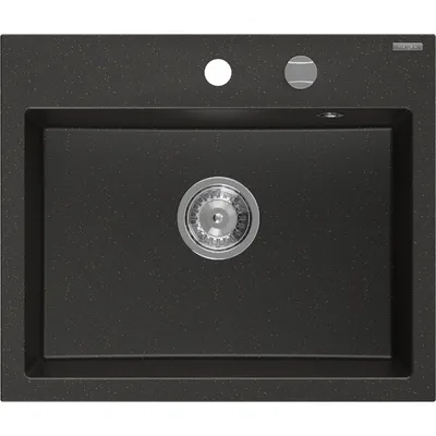 Zdjęcie produktu dla Mexen Oscar zlewozmywak granitowy 1-komorowy 580 x 490 mm, czarny/złoty metalik, syfon chrom - 6519581000-75