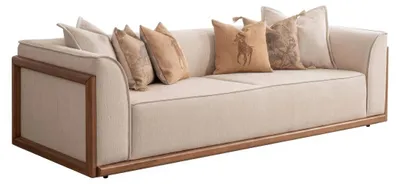 Immagine prodotto di Divano moderno beige, comodo, imbottito, con struttura in legno, ideale per il soggiorno