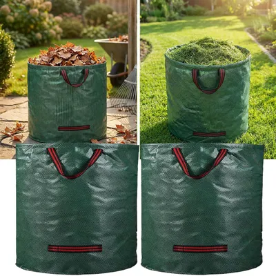 Produktbild von 2er-Set XL Garten Abfallsack, je 272  Liter, Ø 67 x 76 cm - stabile Grünschnittsäcke mit Doppelboden, faltbar, ideal für Grünschnitt, 150gsm Polypropy