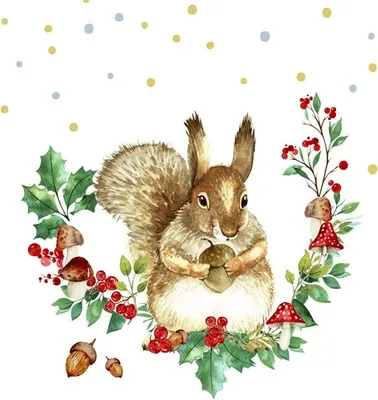 Produktbild von 20 Servietten Forest Squirrel - Eichhörnchen an Blätterkranz 33x33cm