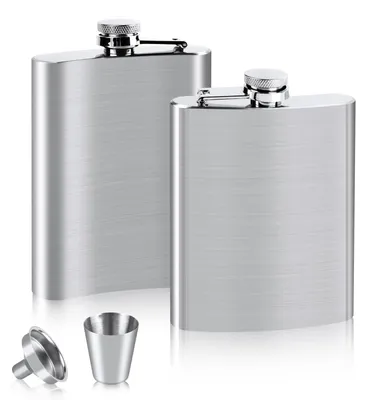 Imagen del producto de Solidchoice - Botella de acero inoxidable para bebidas, 220 ml, juego de 2 con embudo y copa para vino