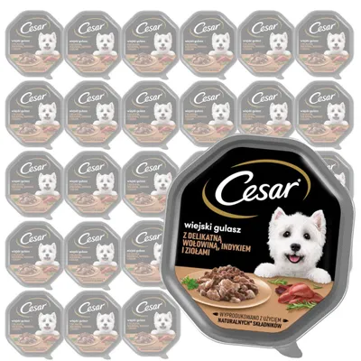 Produktbild von 28x150g Cesar Schale Nassfutter Für Hunde In Sauce Mit Zartem Rindfleisch, Pute Und Kräutern