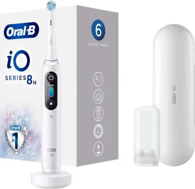 Obrázek produktu pro Oral-B iO Series 8N, Dospělý, Vibrační kartáček, Denní péče, Hloubkové čištění, Péče o dásně, Citlivý, Bělicí, Bílá, 2 min, Kulatý