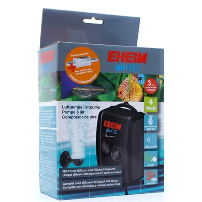 The image shows the retail packaging of an EHEIM air pump for aquariums.