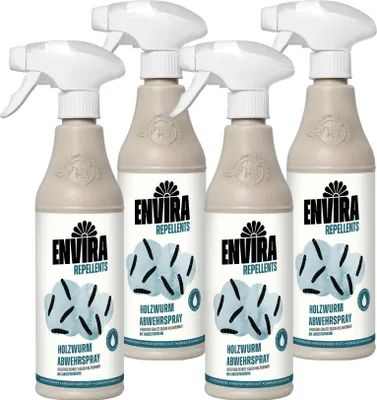 Produktbild von Envira Holzwurm Abwehrspray 4 x 500ml - Spray mit Langzeitwirkung gegen Holzbock & Holzwurm