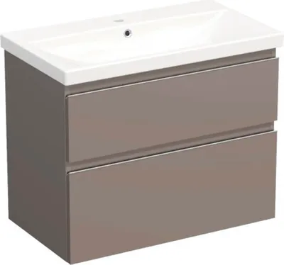 Produktbild von Jungborn Waschplatz TRENTA BxHxT 80x65x45 cm basalto glanz mit Keramik-Waschtisch Griffleiste chrom matt
