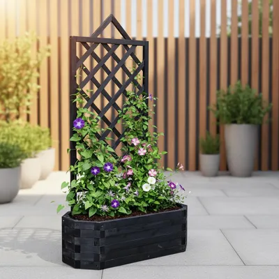 Produktbild von Melko Blumenkasten mit Rankgitter Holz Rosenbogen Pflanzkübel - Schwarz