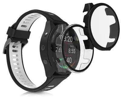 Produktbild von kwmobile 2x Glas Hülle für Garmin 18mm Forerunner 265S Schutzhülle - Fullbody Fitnesstracker Case Set aus Glas - Schwarz Transparent