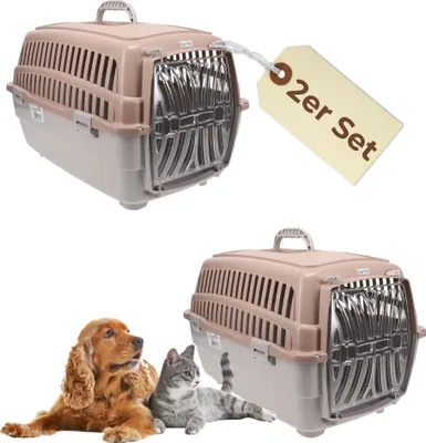 Produktbild von 2er Set Transportbox Hundebox Katzentransportbox Kaninchen Transport Auto Box Korb Katzenbox extra viele Luftschlitze sicheres Schloss