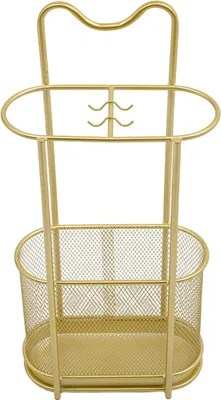Zdjęcie produktu dla Stojak na parasole - Wolnostojący stojak na parasole - Metalowy - Z uchwytem na laskę - Do przedpokoju i na balkon - Wymiary 30×15×60 cm - Złoty
