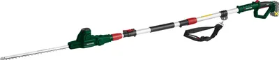 A cordless telescopic hedge trimmer is shown against a white background.