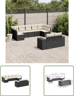 Produktbild von The Living Store 9-tlg. Garten-Sofagarnitur mit Kissen Schwarz Poly Rattan