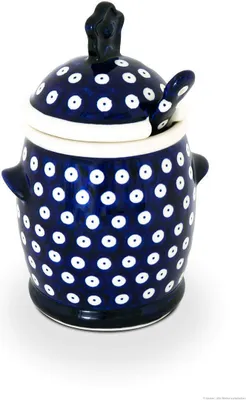 Produktbild von Original Bunzlauer Keramik 650 ml Honigtopf mit Honiglöffel 12,5 x 19,3 cm Design 42