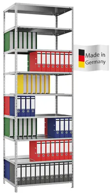 Produktbild von PROREGAL Aktenregal Schraubsystem MAGNUS  Germany | HxBxT 290x100x60cm | 9 Ebenen | Fachlast 90kg |  Beidseitig nutzbar | Verzinkt