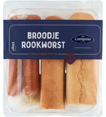 Image de Compaxo Broodje Rookworst 330g – Petit pain copieux au Rookworst épicé