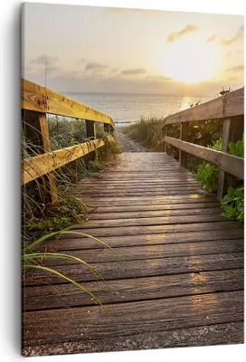 Produktbild von Bild auf Leinwand - Leinwandbild - Einteilig - Fußgängerbrücke Meer Strand Ufer - 50x70cm - Wand Bild - Wandbilder - Leinwanddruck - Wanddekoration - Leinwand bilder - Wandbild - PA50x70-2617