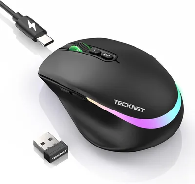 Produktbild von Kabellose Maus mit Jiggler, Wiederaufladbare 4800 DPI Funkmaus, Ergonomisch, USB 2.4G, Leise Klicks, 6 DPI Stufen, LED, USB-C
