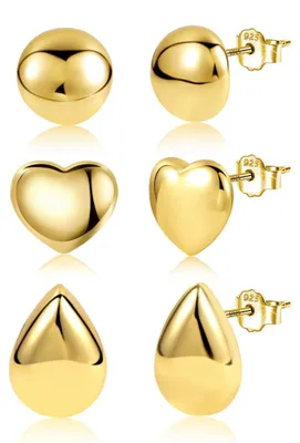 Produktbild von Elzusha – Set aus 3 großen, goldenen Creolen für Damen