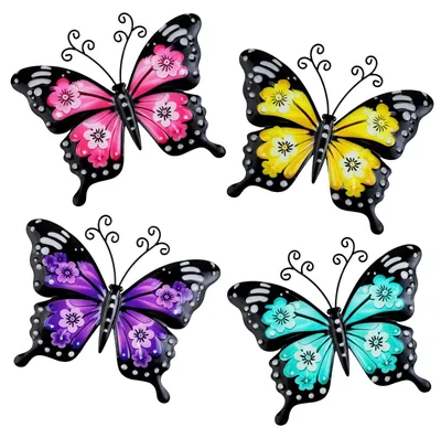 Image de Ensemble de 4 papillons en métal pour décoration murale