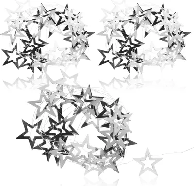 Produktbild von com-four® 3x silberfarbene Girlande mit Sternen - Weihnachtsgirlande für Christbaumschmuck - Stern-Girlande für Adventskranz - je 2 m