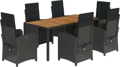 Produktbild von 7-tlg. Garten-Essgruppe mit Kissen Schwarz Poly Rattan
