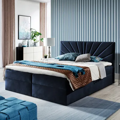 Produktbild von Boxspringbett Doppelbett TEO 2  - 180x200cm Bett mit Bonellmatratze, mit Bettkasten f r Bettw sche und Topper.  (Dunkel blau)