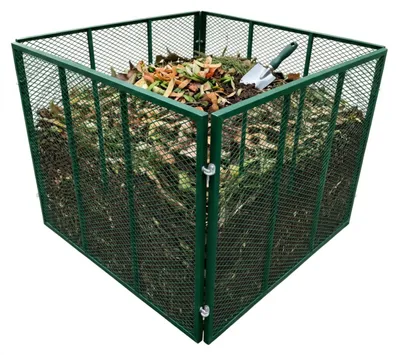 Obrázok produktu pre Kompostér Relaxdays z kovu, biokompostér do záhrady, rozmery: 80 x 100 x 100 cm, 800 litrov, kompostér na lístie, mriežka, oceľ, zelený
