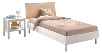 Produktbild von Einzelbett Set 90x200 Keeley Buche Weiß Massivholz Nachtkonsole